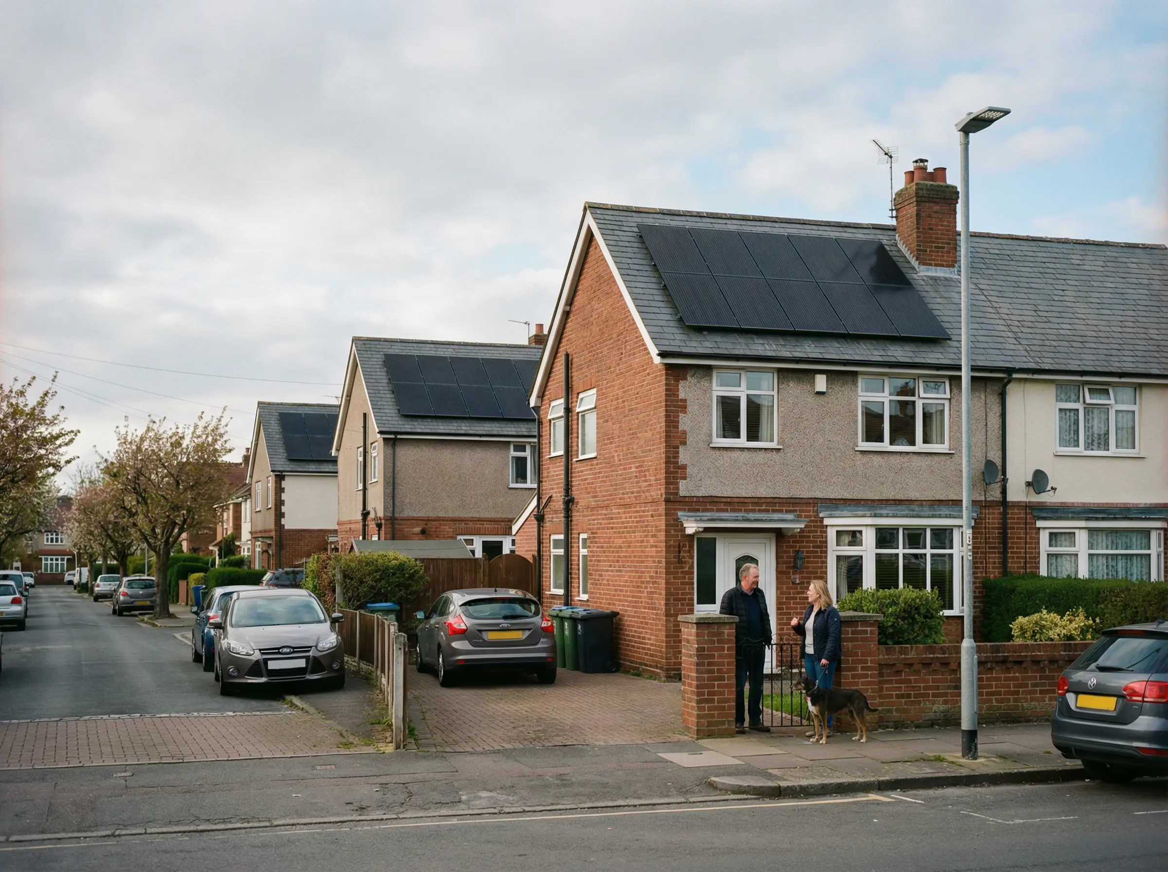 British landscape, solar home, golden hour