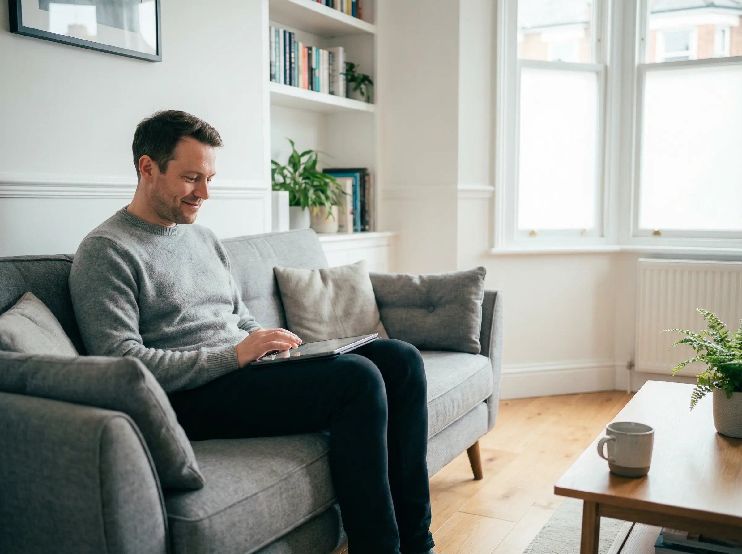Homeowner browsing GRW Solar funnel on tablet