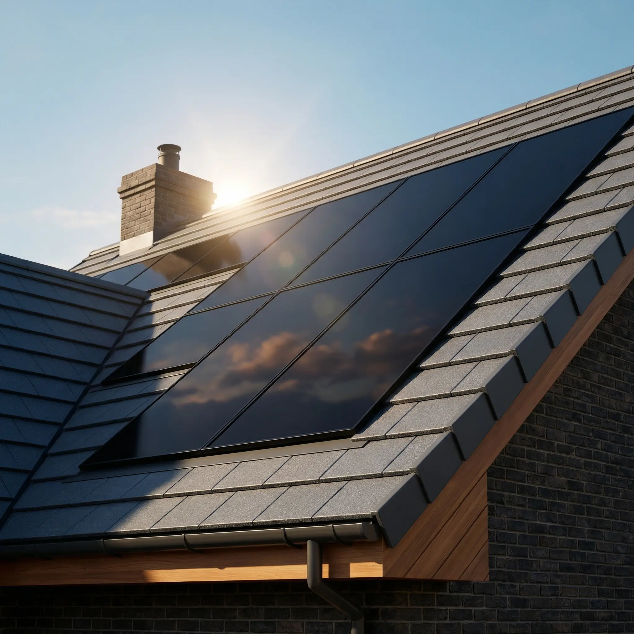 All-black panel array on modern flat roof
