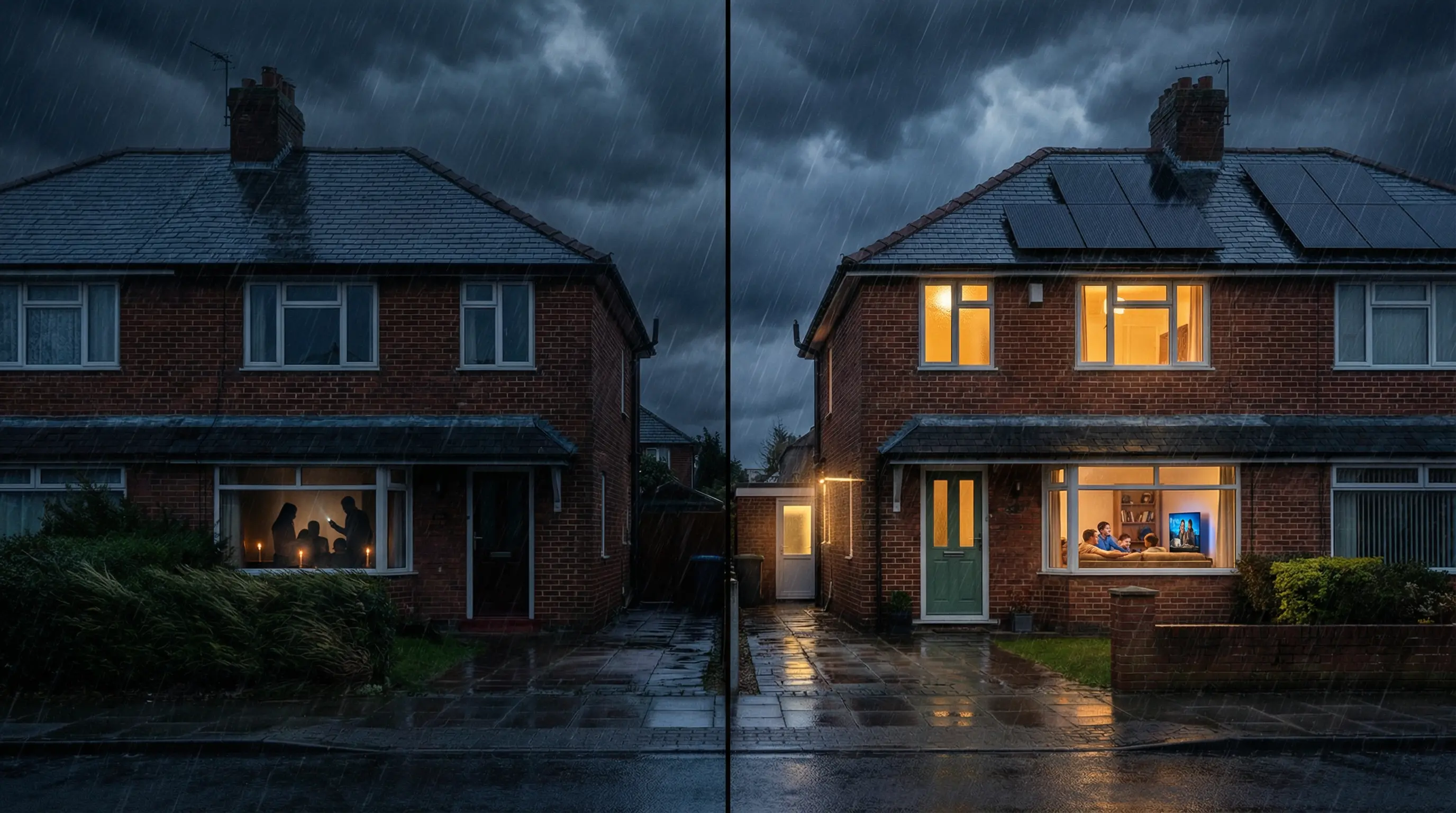 Home powered during storm with solar battery backup