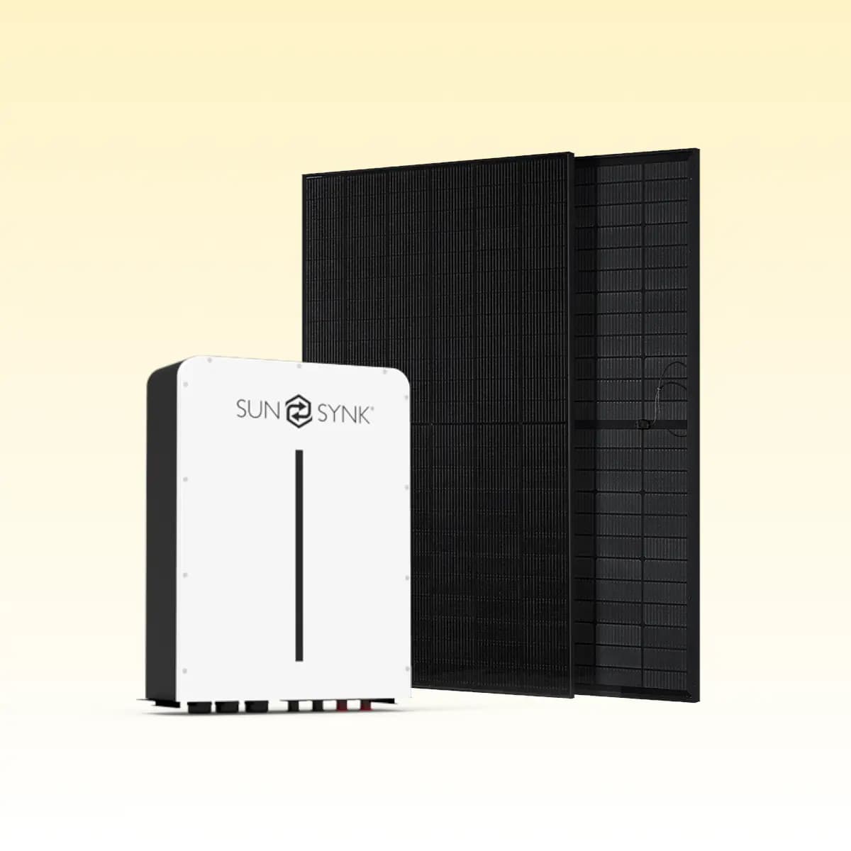 SunSynk Inverter and Battery mounted on textured wall